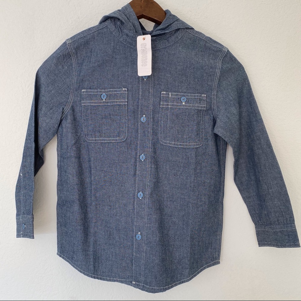 Gymboree Boys Button Down Denim Hooded 5-6